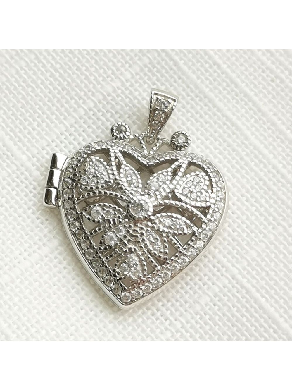 Sterling silver cz heart locket pendant for necklace scent locket 🆕